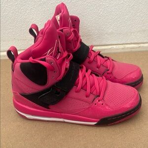 Girls Jordan Flight 45 Highs Vibrant Pink High-Top Sneakers Black Accents Sz 6.5